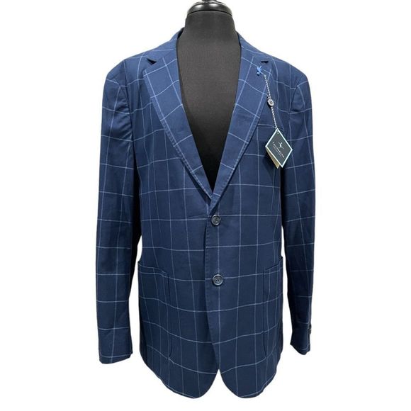 Tailorbyrd Other - Tailorbyrd Collections Navy Windowpane Plaid Sport Coat Sz 44R